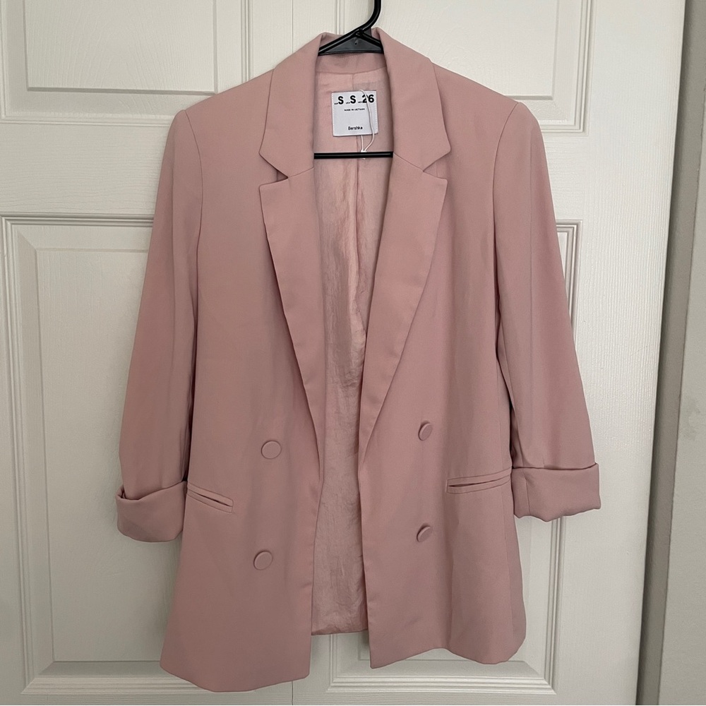 Bershka oversized blazer in light pink